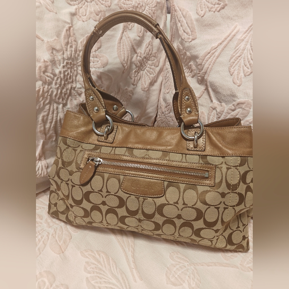 Coach Tan and Brown Signature Tote Bag